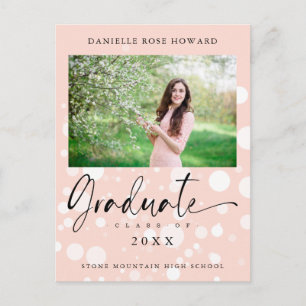 Peach Polka Dot Custom Photo Graduate Graduation Postcard