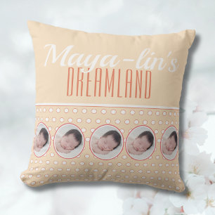 Peach Polka Dot Nursery Gift Throw Pillow