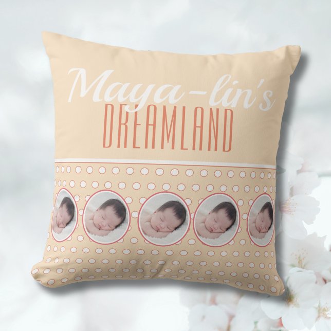 Peach Polka Dot Nursery Gift Throw Pillow (Creator Uploaded)