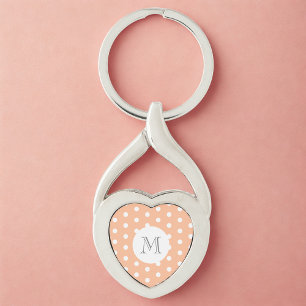 Peach Polkadot Monogram  Keychain
