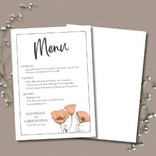 Peach Poppies Floral Modern Elegant Wedding Menu
