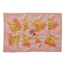 Peach Poppies & Ladybug Kitchen Towel