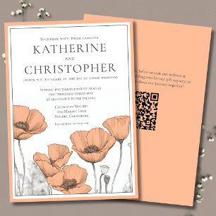Peach Poppies Modern Elegant Formal Floral Wedding Invitation