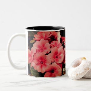 Peach Primrose Flower Art Personalized Two-Tone Coffee Mug