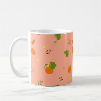 Peach Pumpkin Garden Botanical Pattern Coffee Mug