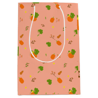 Peach Pumpkin Garden Botanical Pattern Medium Gift Bag