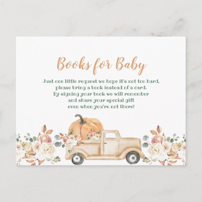 Peach Pumpkin Rustic Floral Truck Books for Baby Postcard (Front)