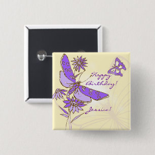 Peach Purple Butterfly Button