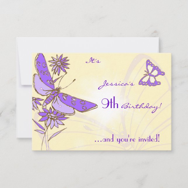 Peach Purple Butterfly Invitation Card (Front)