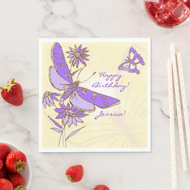 Peach Purple Butterfly Throw Pillow Napkin (Insitu)