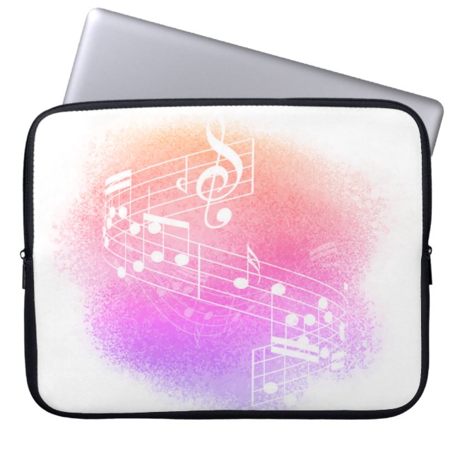 Peach-Purple Grunge Musical Notes Background Laptop Sleeve (Front)