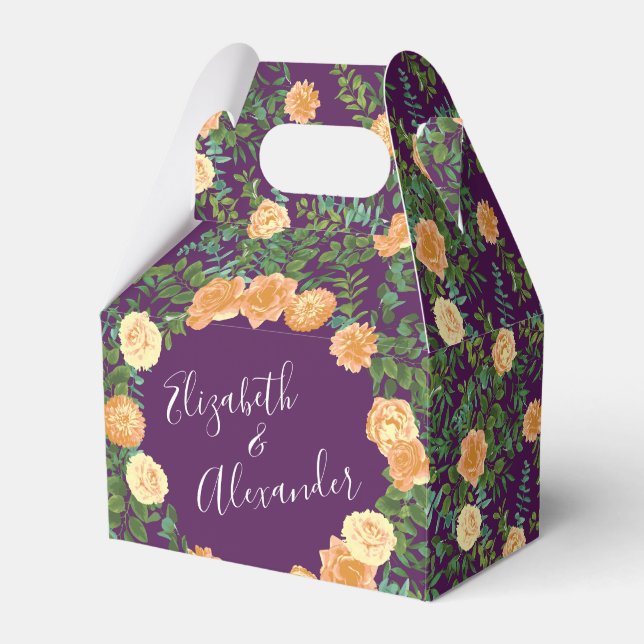 Peach Purple Wedding Floral Roses Favor Box (Front Side)