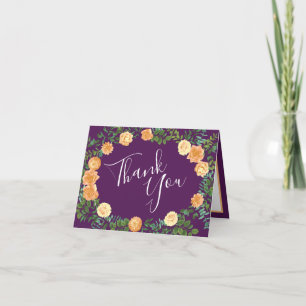 Peach Purple Wedding Floral Roses Thank You Card
