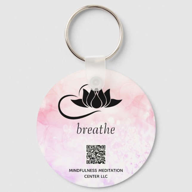 *~* Peach QR - BREATHE Lotus Branding SWAG Keychain (Front)