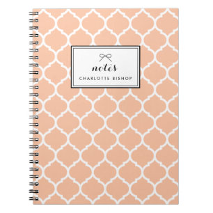 Peach Quatrefoil Pattern Personalized Notebook