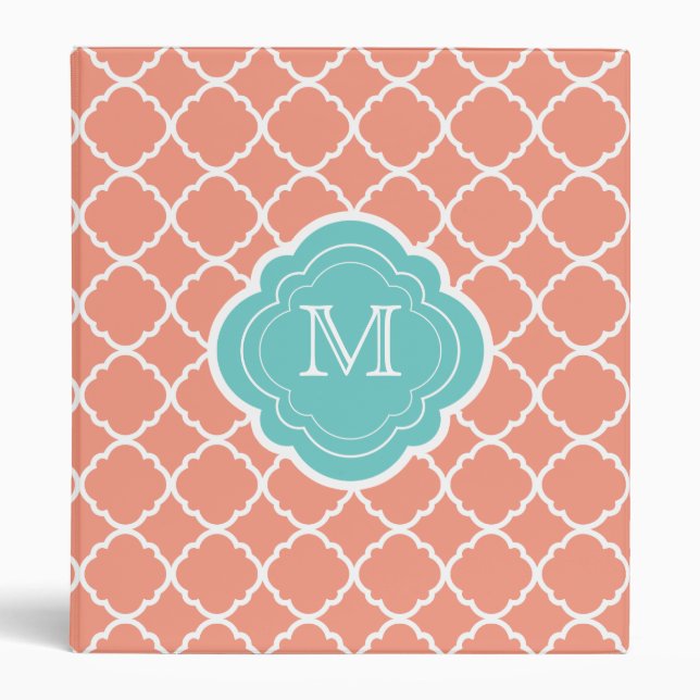 Peach Quatrefoil with Mint Monogram Binder (Front)