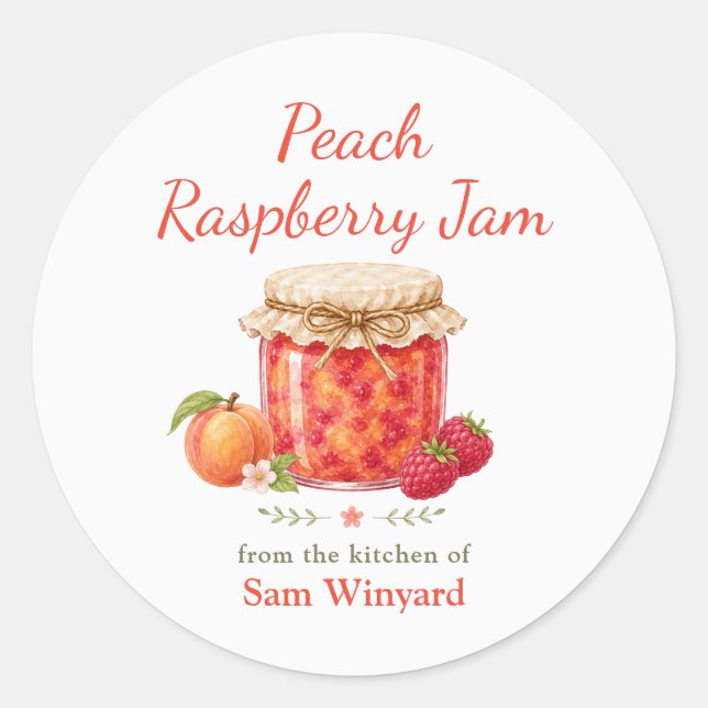 Peach Raspberry Jam From the Kitchen Of Label (Front)
