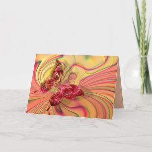 peach red butterfly greeting card