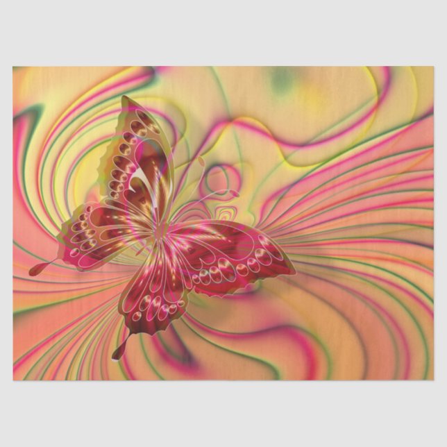 peach red butterfly tissue paper (Front)
