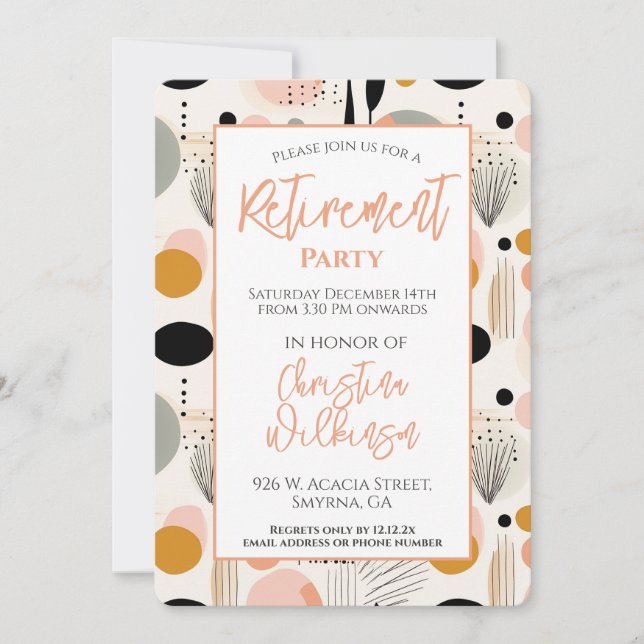 Peach Retirement Party Abstract Pattern Invitation (Front)