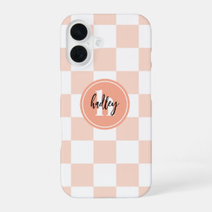 Peach Retro Check Monogram iPhone 16 Case