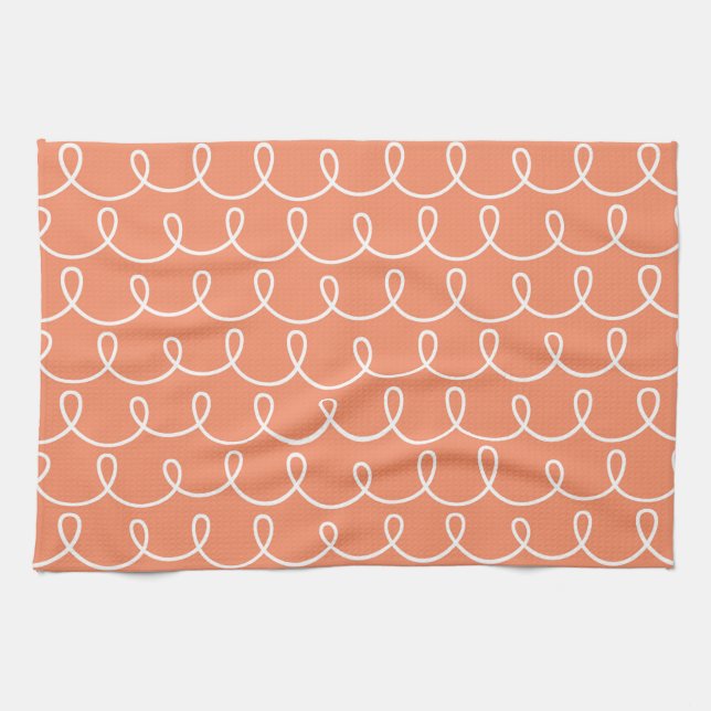 Peach Retro Colourful Modern Doodles Kitchen Towel (Horizontal)