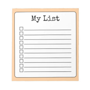 Peach Retro Custom Checklist Lined Notepad