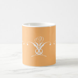 Peach Retro White Flourish Rose Coffee Mug