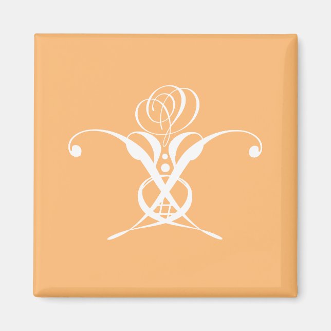 Peach Retro White Flourish Rose Magnet (Front)