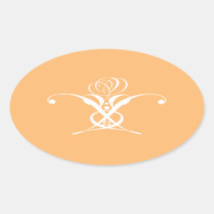 Peach Retro White Flourish Rose Oval Sticker
