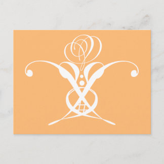Peach Retro White Flourish Rose Postcard