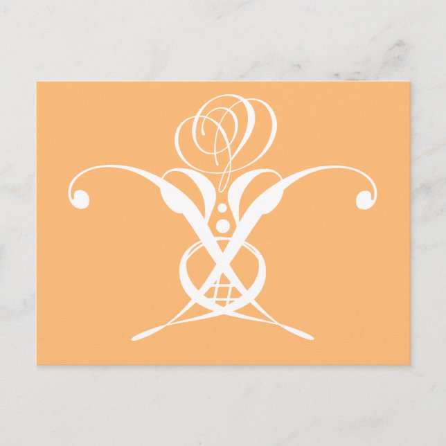 Peach Retro White Flourish Rose Postcard (Front)
