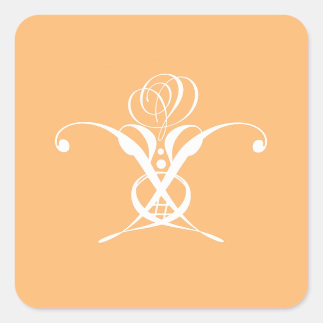 Peach Retro White Flourish Rose Square Sticker (Front)