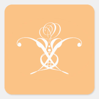 Peach Retro White Flourish Rose Square Sticker