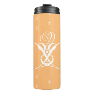 Peach Retro White Flourish Rose Thermal Tumbler
