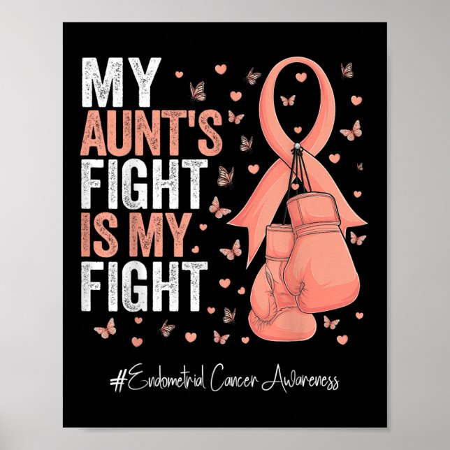Peach Ribbon Aunt Endometrial Cancer Awareness  Poster (Front)