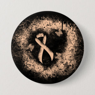 Peach Ribbon Grunge Heart 3 Inch Round Button