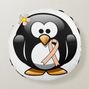 Peach Ribbon Penguin Round Pillow