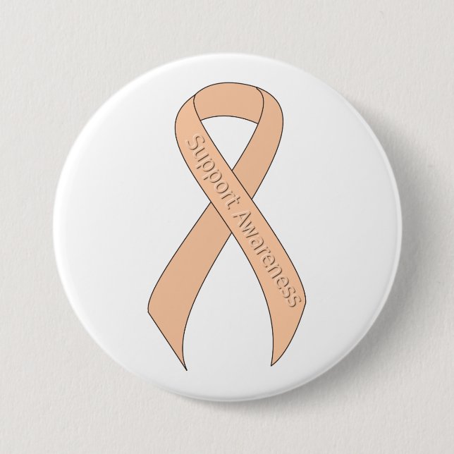 Peach Ribbon Support Awareness 3 Inch Round Button (Front)