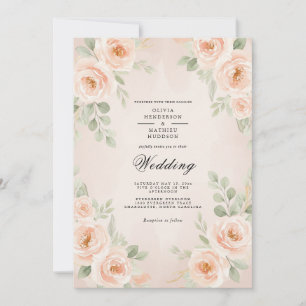 Peach Romantic Floral Wedding Invitation