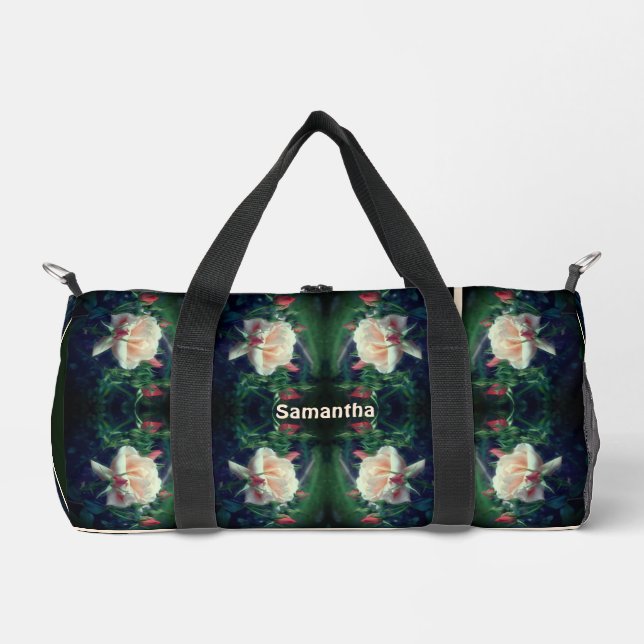 Peach Rose And Buds Abstract Personalized Duffle Bag (Front)