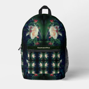 Peach Rose And Buds Abstract Personalized Printed Backpack
