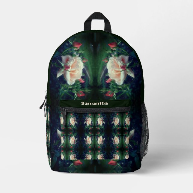 Peach Rose And Buds Abstract Personalized Printed Backpack (Front)