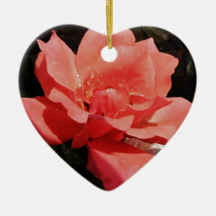 peach rose and dewdrops ceramic ornament