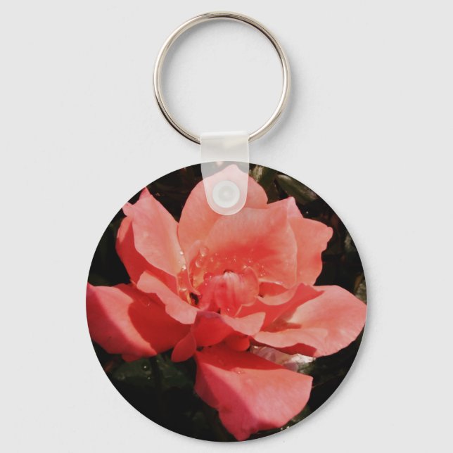 peach rose and dewdrops keychain (Front)