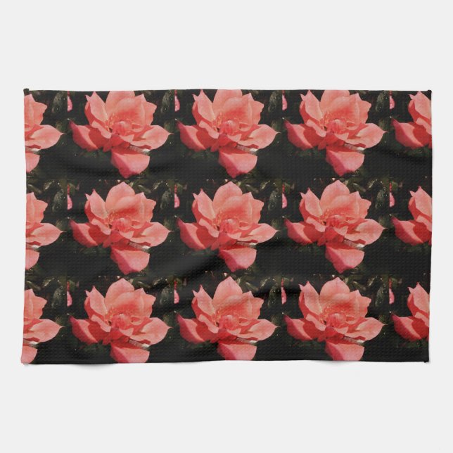 peach rose and dewdrops kitchen towel (Horizontal)