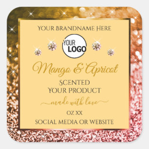 Peach Rose and Gold Glitter Product Labels Logo