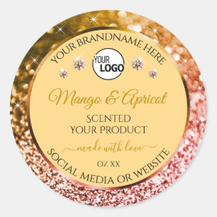 Peach Rose and Gold Glitter Product Labels Logo