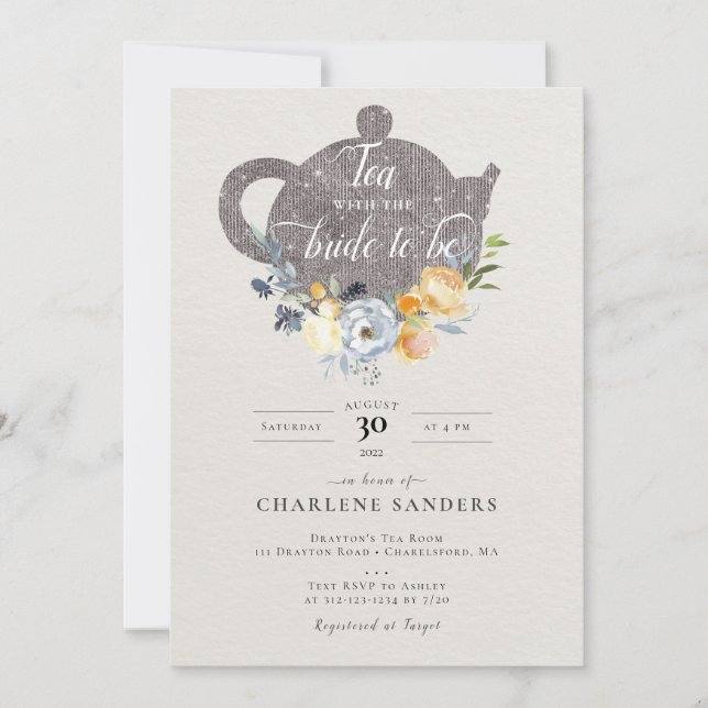 Peach Rose and Thistle Floral Bridal Tea Invitation (Front)