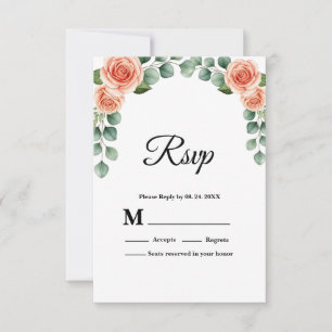 Peach Rose Arched Floral Wedding RSVP Card